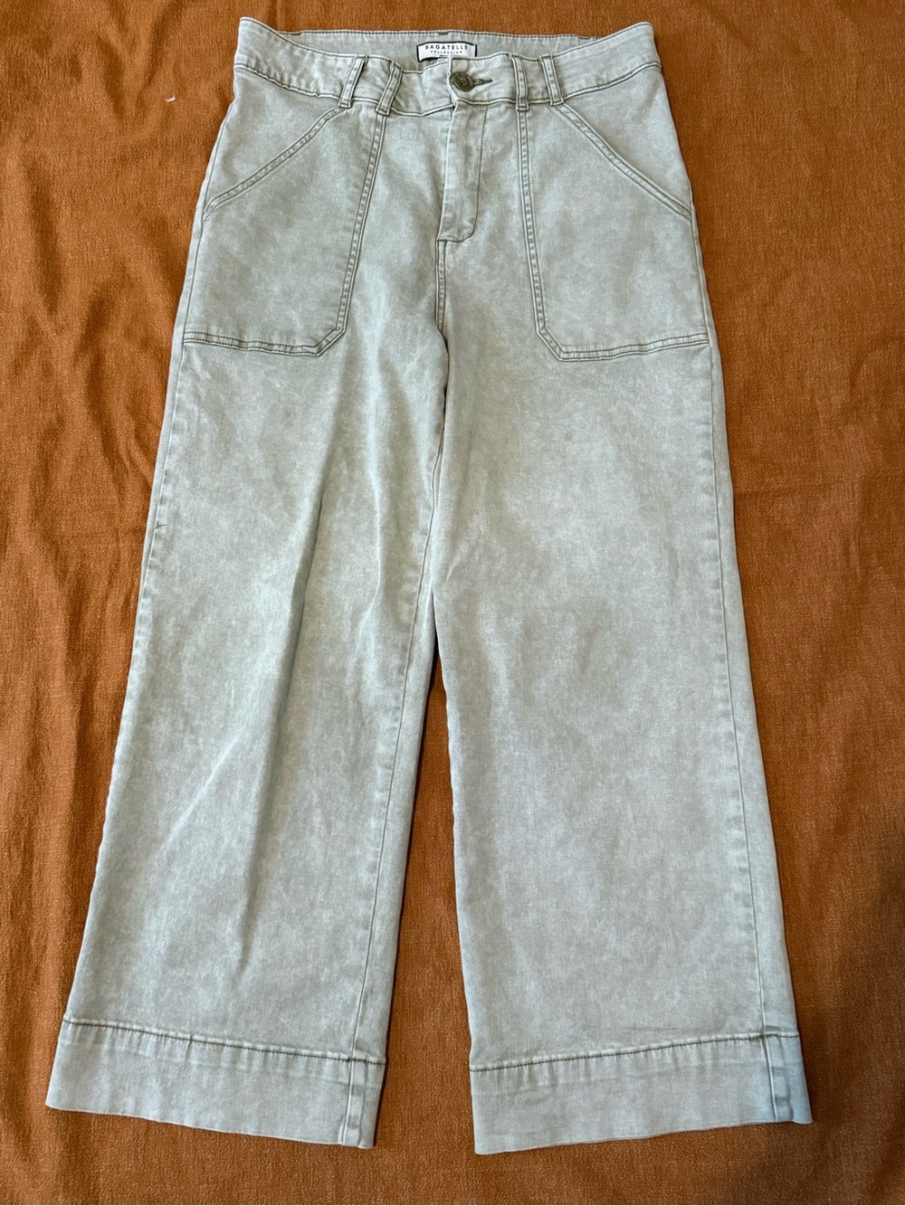 High-Rise Wide Leg  Cropped Pants in Light Sage size 10 Bagatelle
